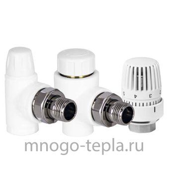Полипропиленовый термостатический комплект для радиатора TEBO 20х1/2" угловой (клапан термостатический, термоголовка, клапан настроечный) - №1