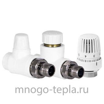 Полипропиленовый термостатический комплект для радиатора TEBO 20х1/2" прямой (клапан термостатический, термоголовка, клапан настроечный) - №1