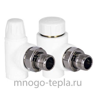 Полипропиленовый термостатический комплект для радиатора без термоголовки TEBO 25х3/4" угловой (клапан термостатический, клапан настроечный) - №1