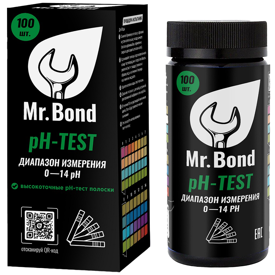 Набор тест полосок для определения РН раствора Mr.Bond Ph-TEST, 100 штук,  диапазон измерения pH 0...14 купить