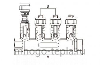 Коллектор с шаровыми кранами TIM 200-1(4)-20 (1" х 20 цанга), на 4 отвода, под цангу - №1