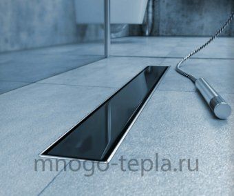 Трап для душа с двухсторонней решеткой Zeissler Evolux Glass ZSt.1131.5002, размер 500 x 70мм, комбинированный затвор, цвет черное глянцевое стекло - №1