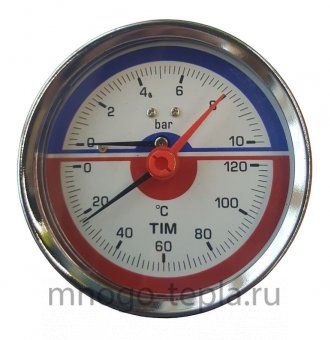 Термоманометр TIM Y-80T-10 (1/2" НР) аксиальный 80 мм, 10 bar, 120С - №1
