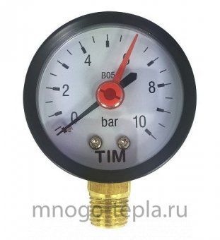 Манометр давления воды до 10 бар TIM Y-50-10 (1/4" НР) радиальный - №1