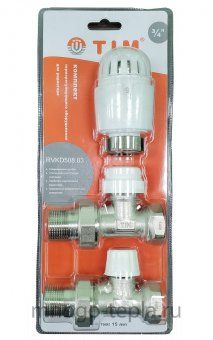 Термостатический комплект для радиатора TIM RVKD508.03 прямой 3/4" (клапан термостатический, термоголовка, клапан настроечный) - №1