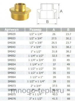 Бочонок латунный (ниппель) переходной 2 х 1/2 нр/нр (Ду 50 х 15) - №1