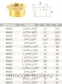 Футорка 2 х 1 1/4 вр/нр (Ду 50 х 32), латунная - №1