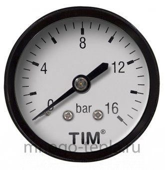Манометр давления воды до 16 бар TIM Y-50T-16 (1/4" НР) аксиальный - №1