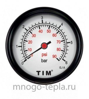 Манометр давления воды до 6 бар TIM Y-50T-6 (1/4" НР) аксиальный - №1
