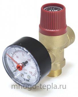 Предохранительный клапан с манометром 1/2" НР TIM BL4802-3 (3 бар) красный - №1