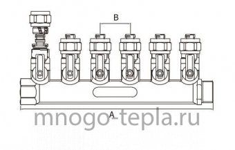 Коллектор с шаровыми кранами TIM 200-3/4(6)B (3/4" х 16 цанга), на 6 отводов, под цангу, синие ручки - №1