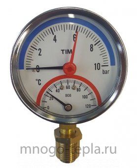 Термоманометр TIM Y-80-10 (1/2" НР) радиальный 80 мм, 10 bar, 120С - №1