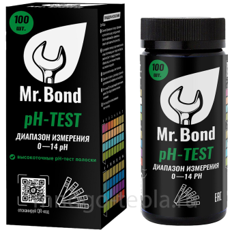 Набор тест полосок для определения РН раствора Mr.Bond Ph-TEST, 100 штук, диапазон измерения pH 0...14 - №1